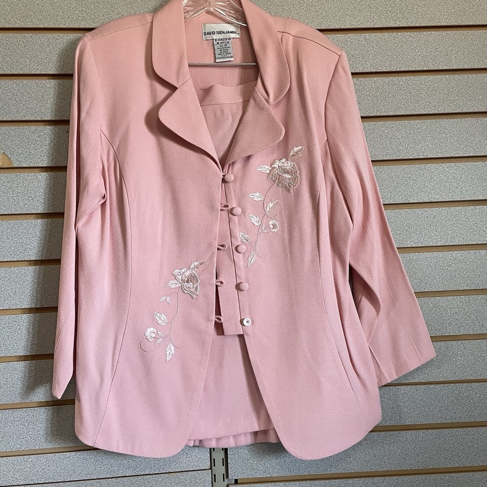 David Benjamin Designer Collection Womens Blazer Skirt 2 Pc Set Pink VTG  Sz‎ 18